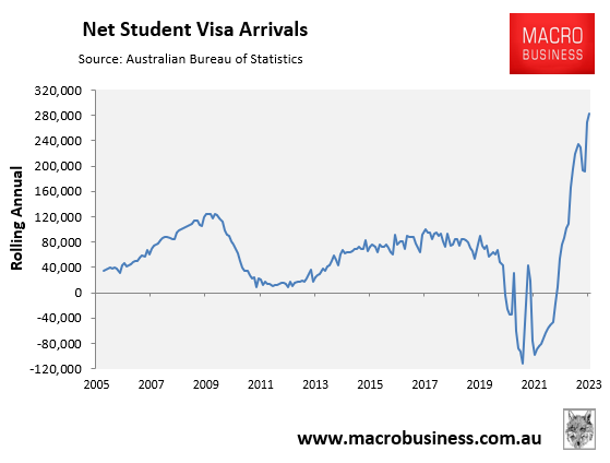 Net student visa arrivals