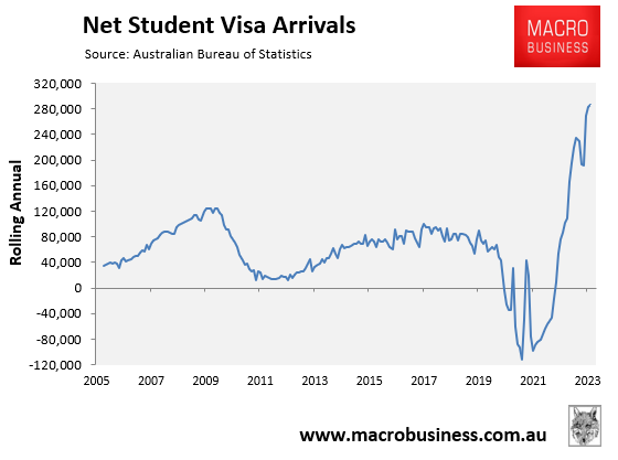 Net student visa arrivals