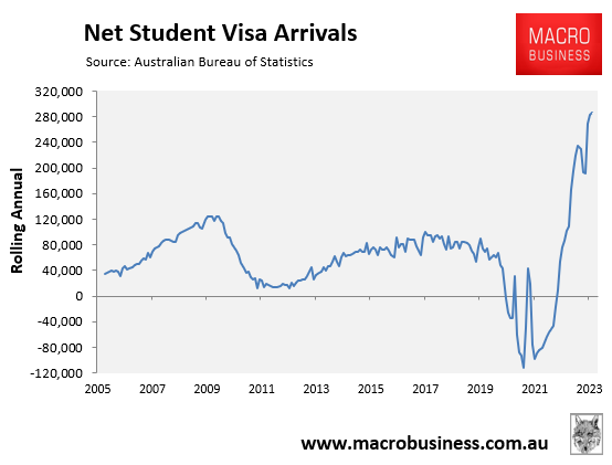 Net student visa arrivals