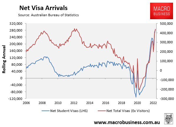 Net visa arrivals