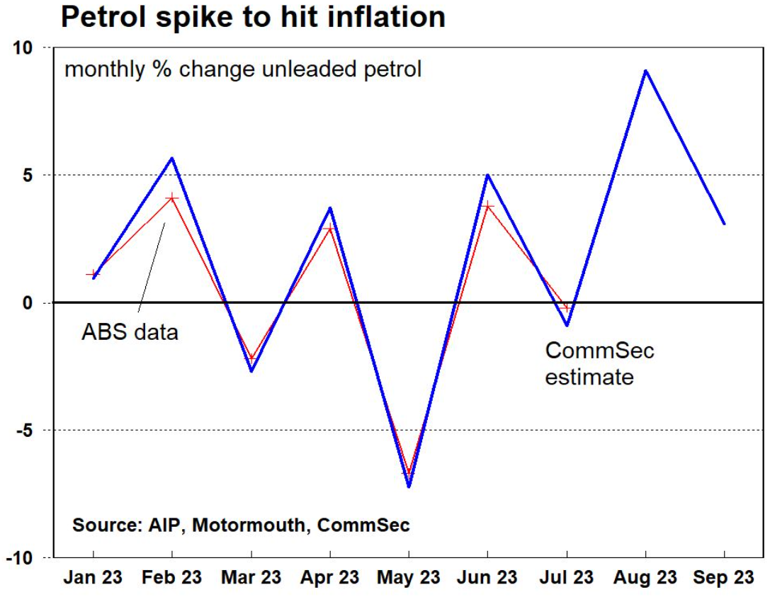 Monthly change in petrol prices