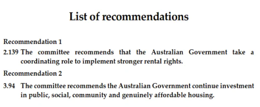 List of recommendations