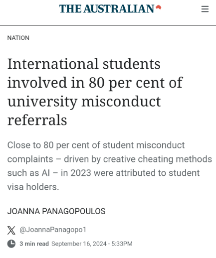 International student cheating