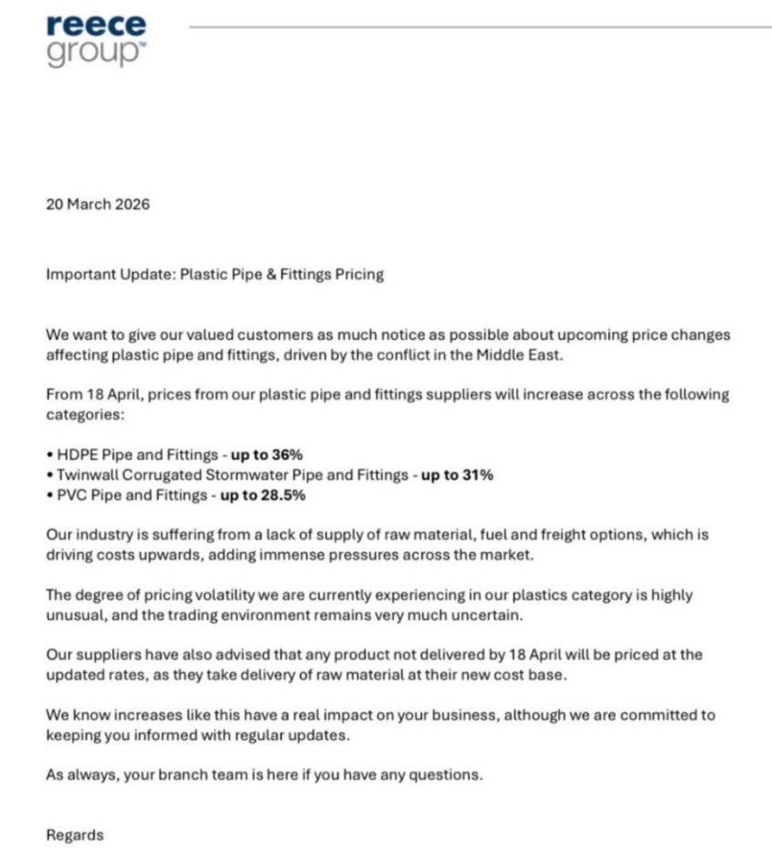 Reece group building costs