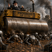 Robots chase pennies under the steamroller